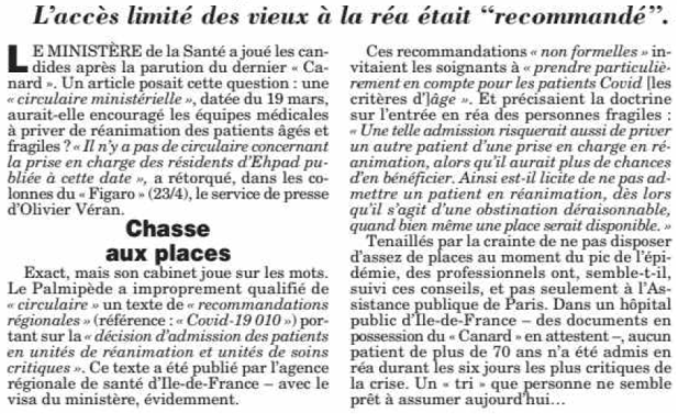 Canard enchaîné 29 avril ehpad covid